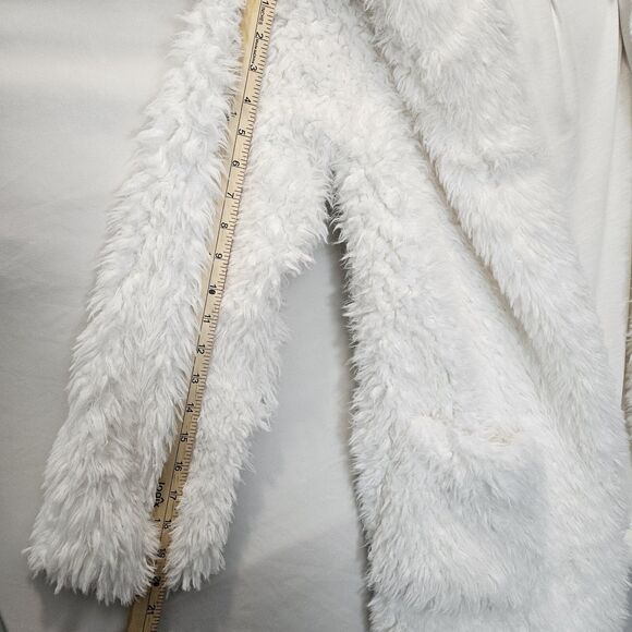 Hooded Fluffy White Faux Fur Soft Coat Sz L Boho Coquette Whimsy Fairy Festival - Picture 7 of 15